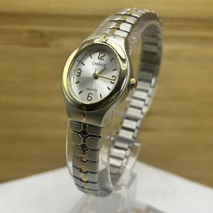 Carriage Ladies Quartz Watch 21mm Oval Silver/Gold Tone Stretch Band
